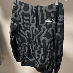 GAP Mens Black and Gray Patterned Hoodie